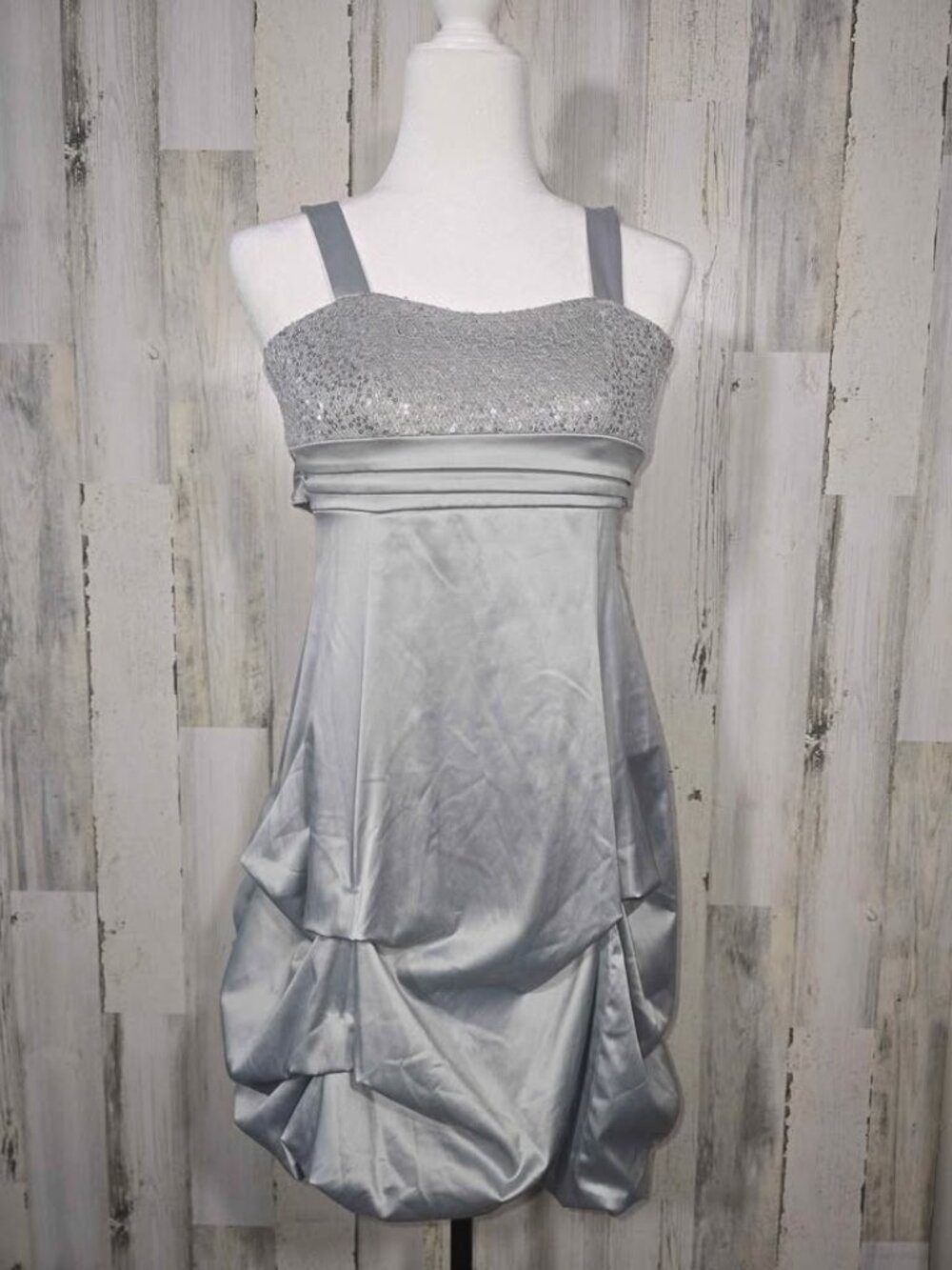 Ruby Rox Juniors Dress Size 14 Youth Blouson Above Knee Gray Sequin Embellished